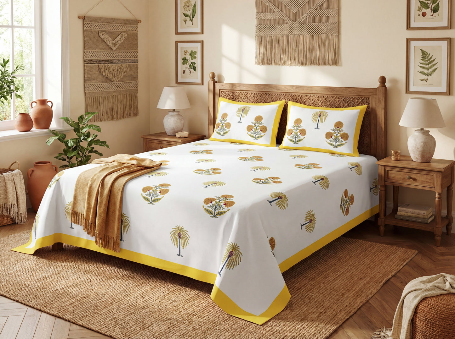 Aryavart - 350 TC Handblock Pure Cotton Bedsheet Set