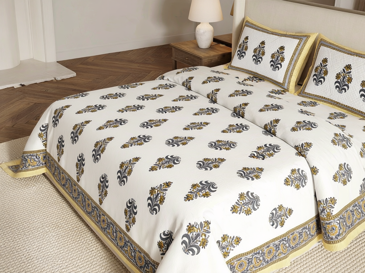 Kesari - 350 TC Handblock Pure Cotton Bedsheet Set