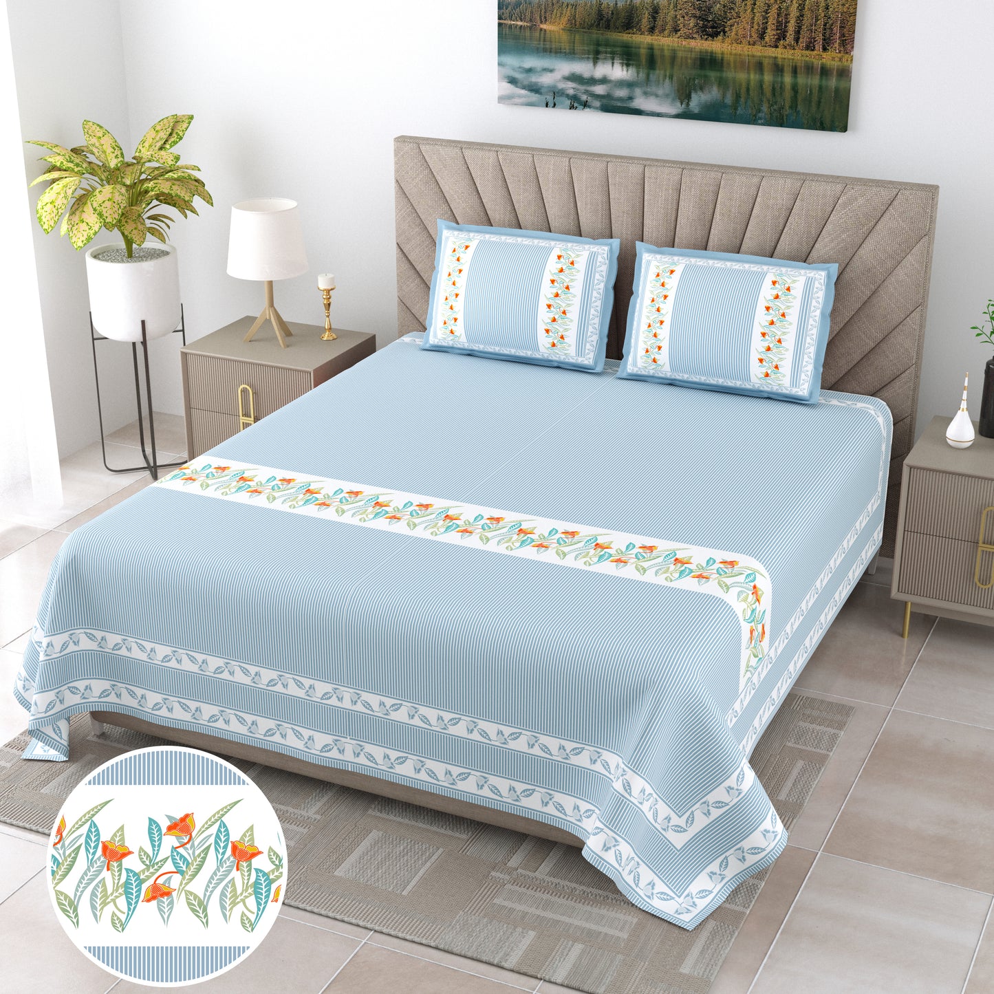 Kalman - 350 TC Handblock Pure Cotton Bedsheet Set