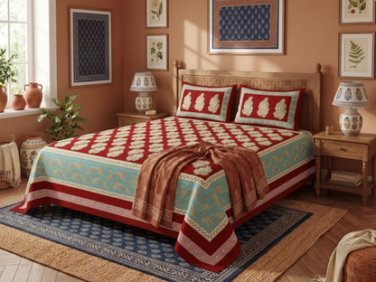 Kesari - 350 TC Handblock Pure Cotton Bedsheet Set