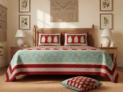 Kesari - 350 TC Handblock Pure Cotton Bedsheet Set