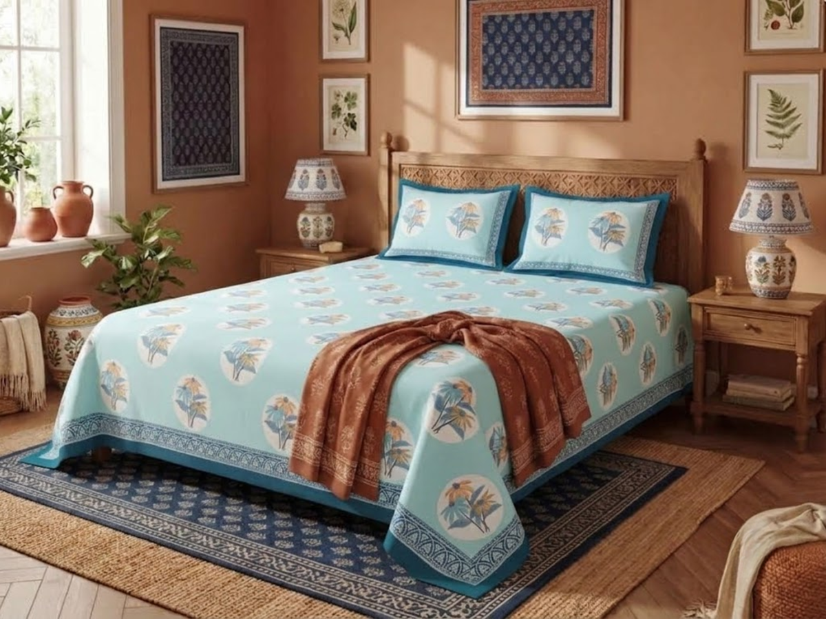 Sanju - 350 TC Handblock Printed Pure Cotton Bedsheet Set