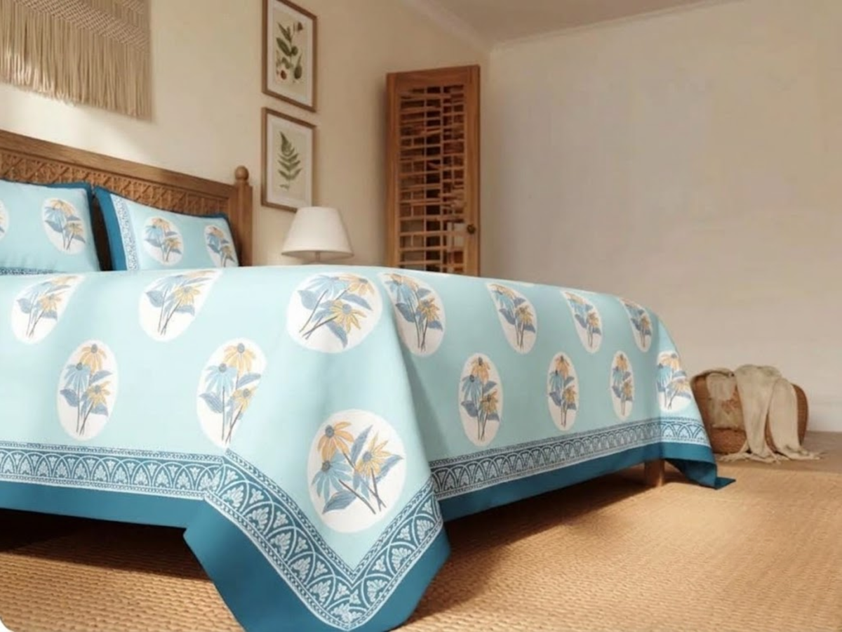 Sanju - 350 TC Handblock Printed Pure Cotton Bedsheet Set