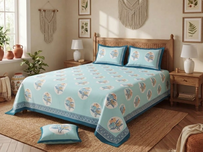 Sanju - 350 TC Handblock Printed Pure Cotton Bedsheet Set