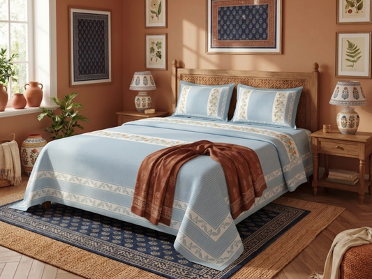 Kalman - 350 TC Handblock Pure Cotton Bedsheet Set