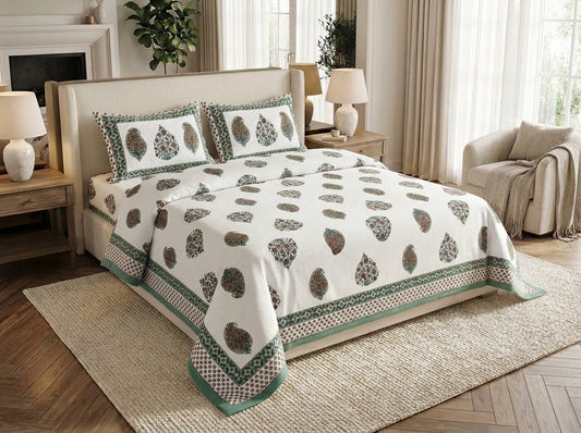 Rangrekha - 350 TC Handblock Pure Cotton Bedsheet Set