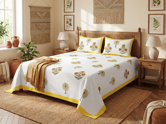 Aryavart - 350 TC Handblock Pure Cotton Bedsheet Set