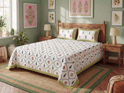 Sanskriti - 350 TC Handblock Pure Cotton Bedsheet Set