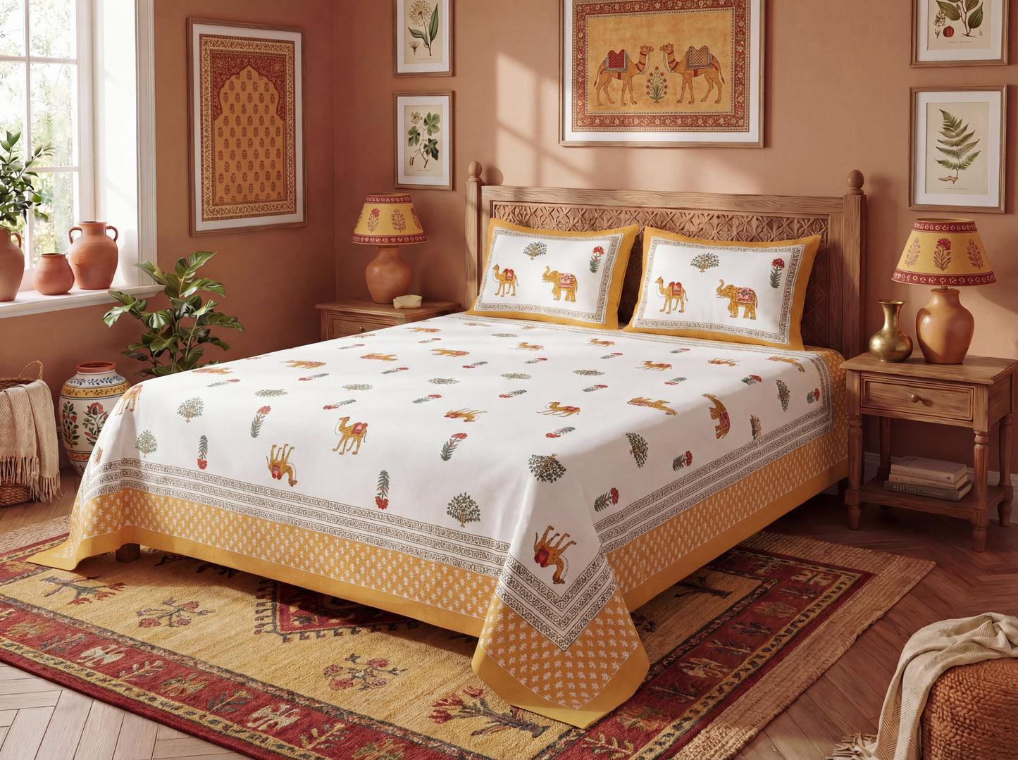 Mehar Motif - 350 TC Handblock Pure Cotton Bedsheet set