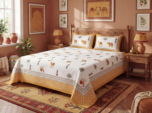 Mehar Motif - 350 TC Handblock Pure Cotton Bedsheet set