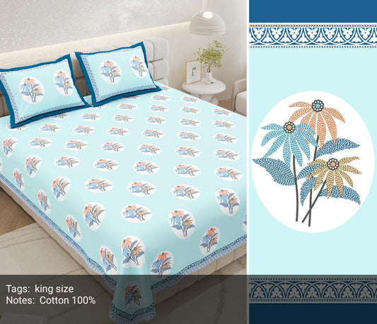 Sanju - 350 TC Handblock Printed Pure Cotton Bedsheet Set