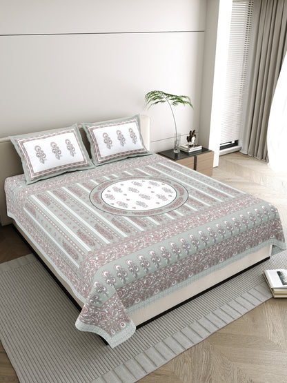 Mehar Motif - 350 TC Handblock Pure Cotton Bedsheet set