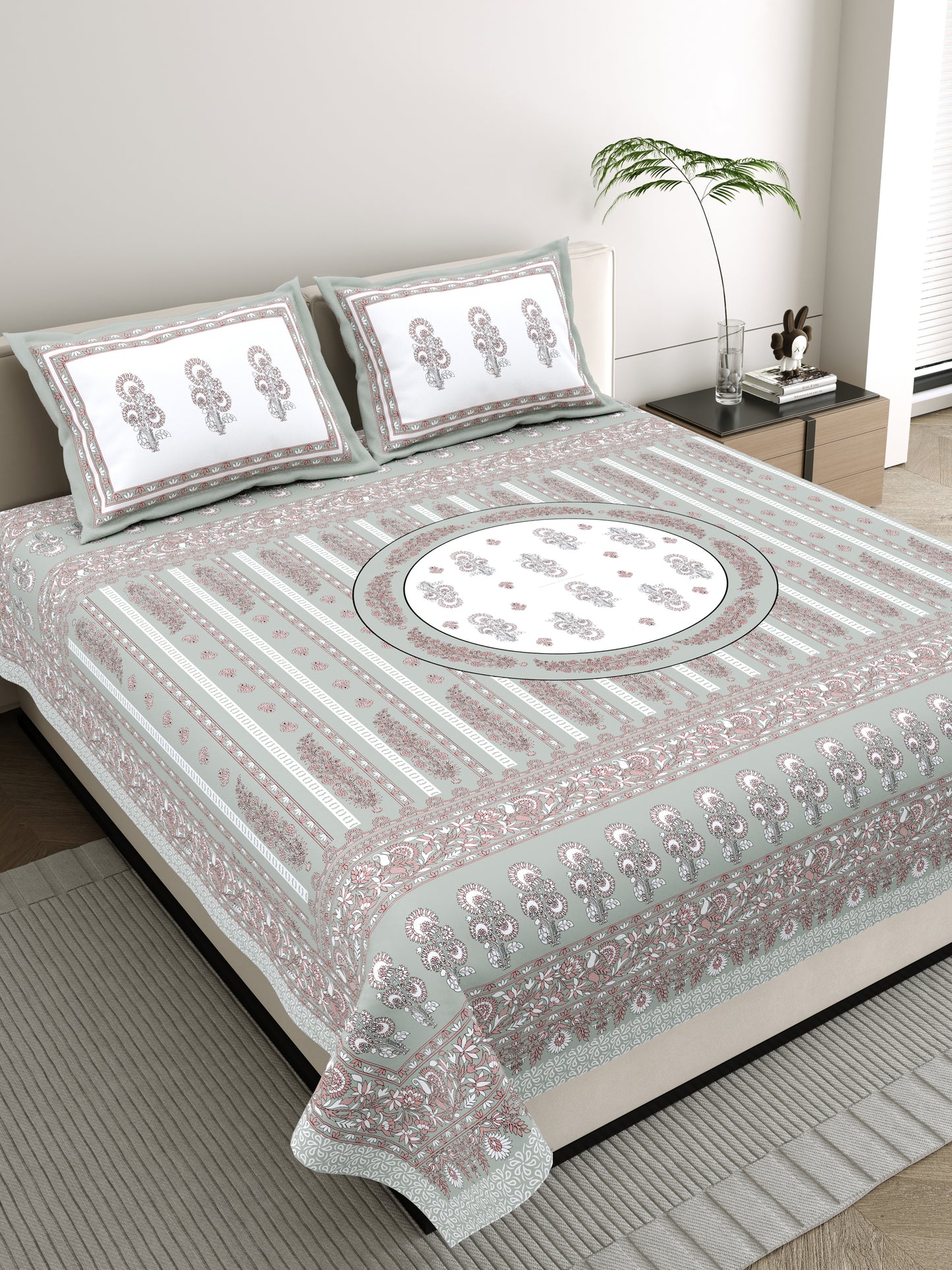 Mehar Motif - 350 TC Handblock Pure Cotton Bedsheet set