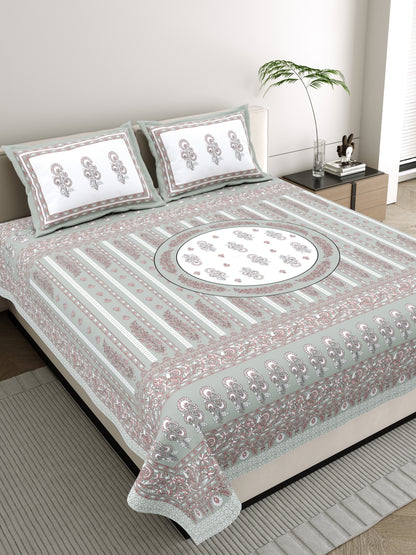 Mehar Motif - 350 TC Handblock Pure Cotton Bedsheet set