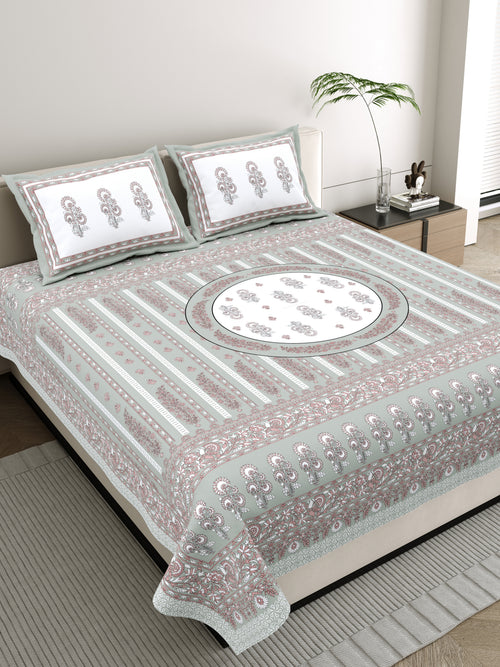 Mehar Motif - 350 TC Handblock Pure Cotton Bedsheet set