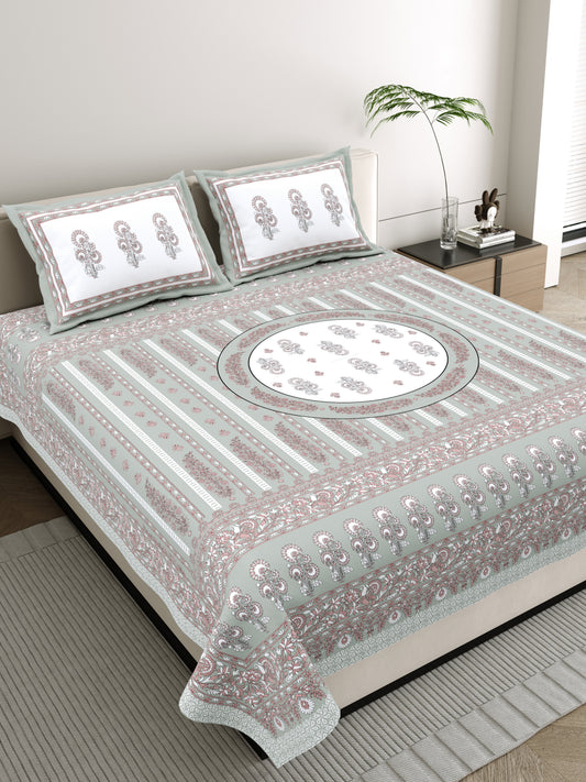Mehar Motif - 350 TC Handblock Pure Cotton Bedsheet set