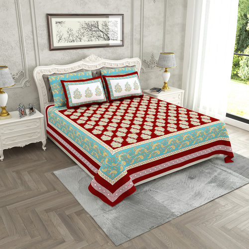 Kesari - 350 TC Handblock Pure Cotton Bedsheet Set