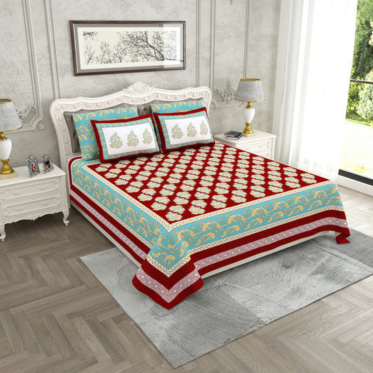Kesari - 350 TC Handblock Pure Cotton Bedsheet Set