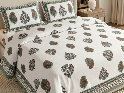 Rangrekha - 350 TC Handblock Pure Cotton Bedsheet Set