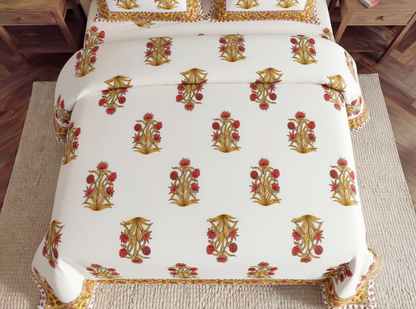 Mundari - 350 TC Handblock Pure Cotton Bedsheet Set