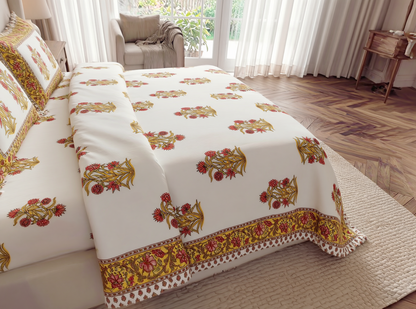 Mundari - 350 TC Handblock Pure Cotton Bedsheet Set