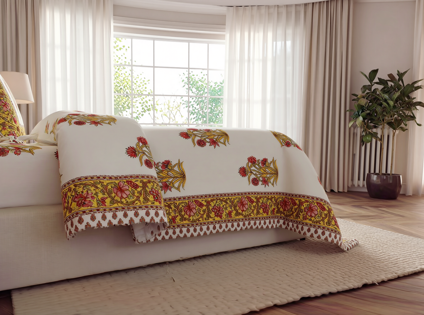 Mundari - 350 TC Handblock Pure Cotton Bedsheet Set