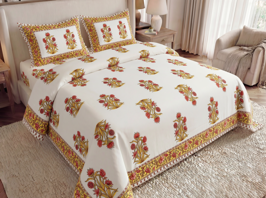 Mundari - 350 TC Handblock Pure Cotton Bedsheet Set