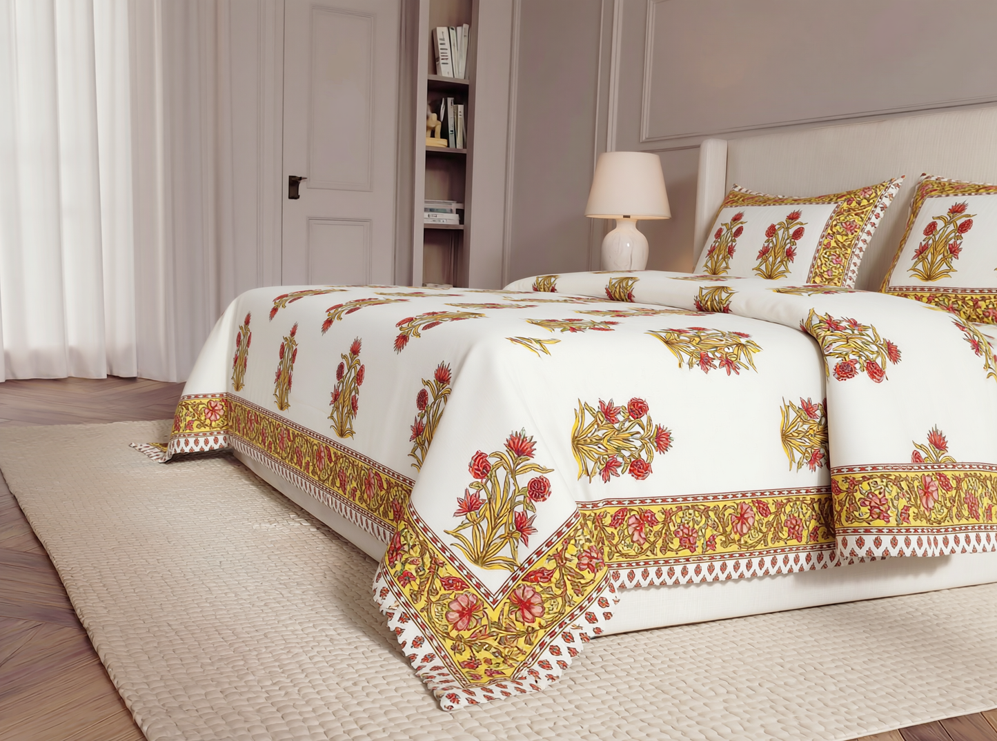 Mundari - 350 TC Handblock Pure Cotton Bedsheet Set