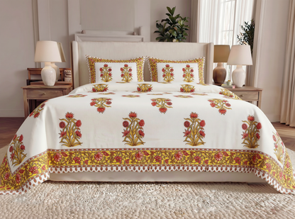 Mundari - 350 TC Handblock Pure Cotton Bedsheet Set