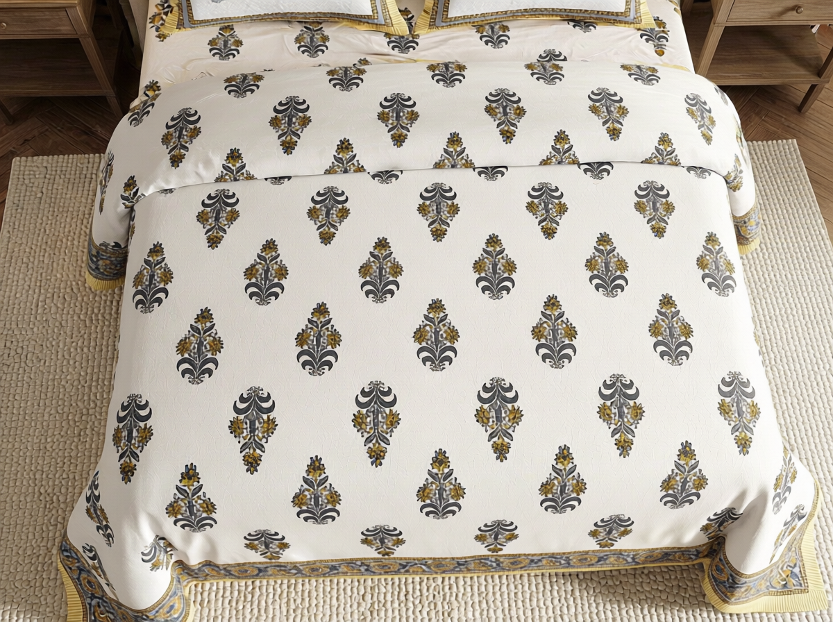 Kesari - 350 TC Handblock Pure Cotton Bedsheet Set