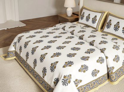 Kesari - 350 TC Handblock Pure Cotton Bedsheet Set