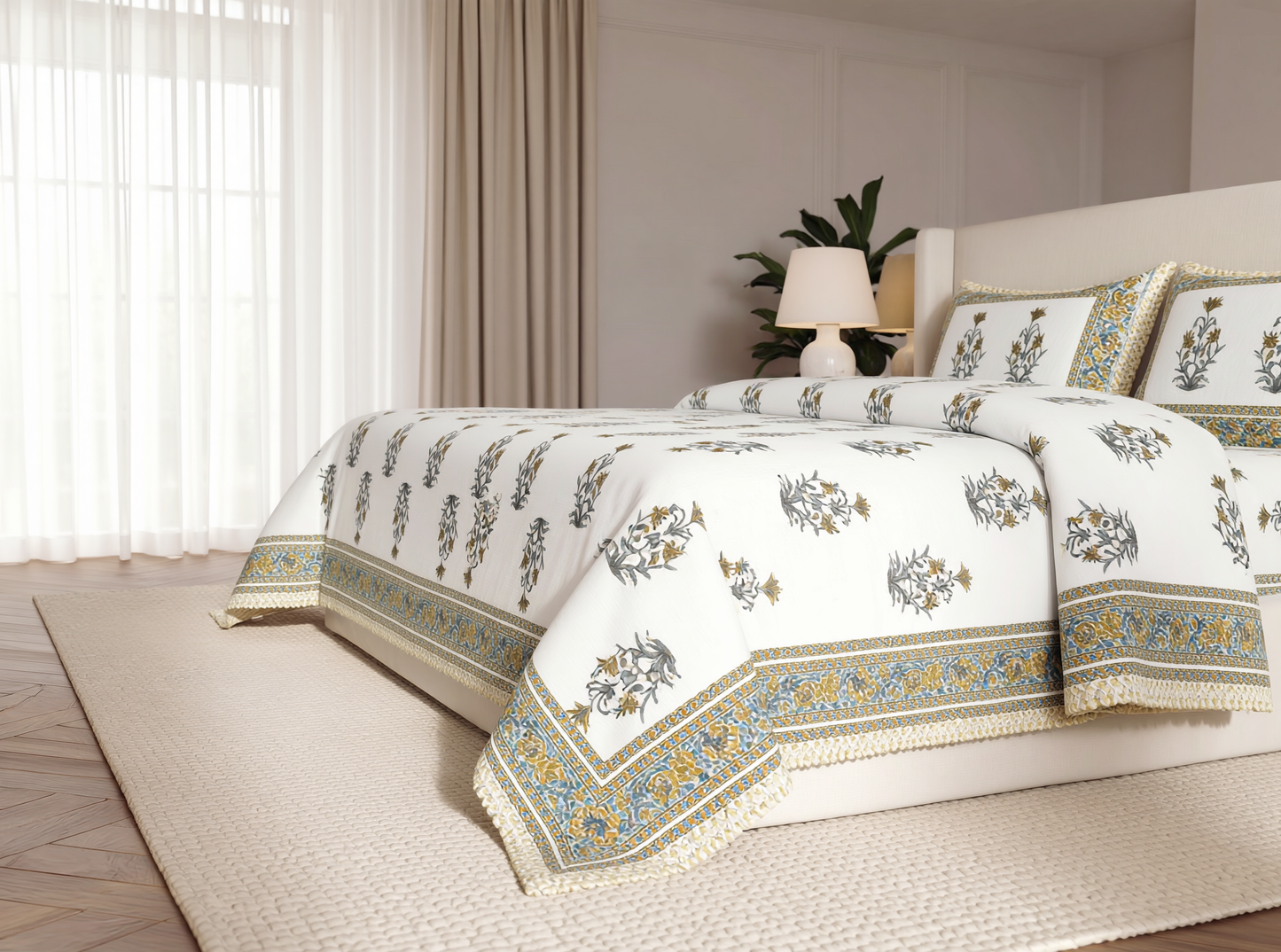 Rajwara - 350 TC Handblock Pure Cotton Bedsheet Set