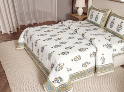 Rajwara - 350 TC Handblock Pure Cotton Bedsheet Set
