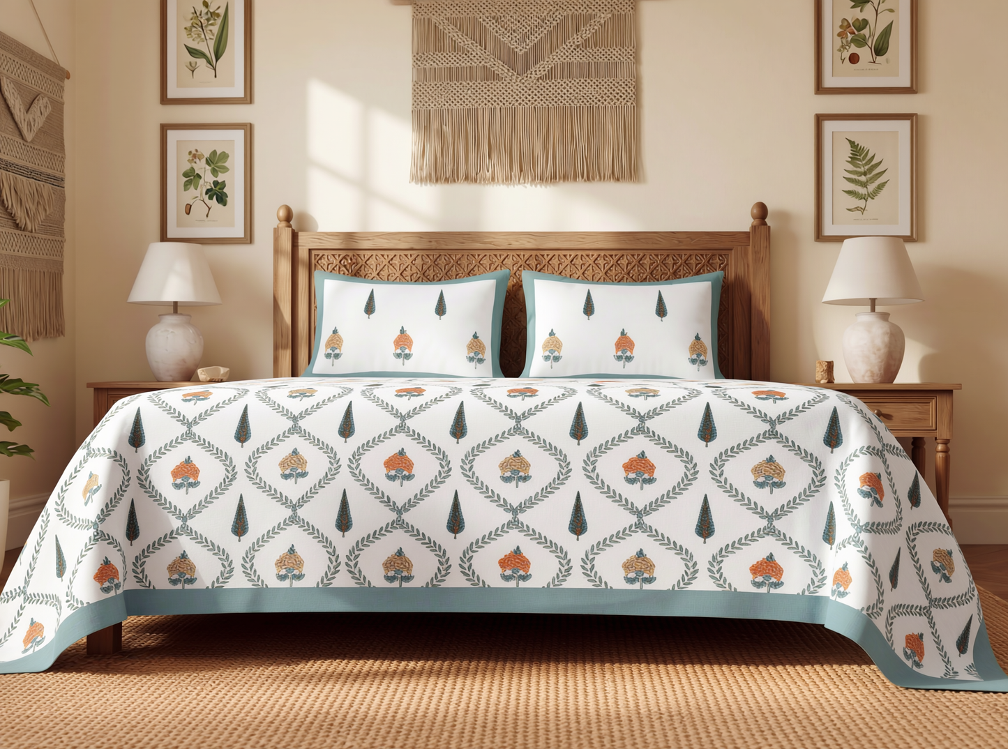 Chitraya - 350 TC Handblock Pure Cotton Bedsheet Set