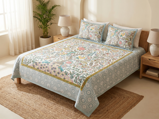 Vaibhav - 350 TC Handblock Pure Cotton Bedsheet Set