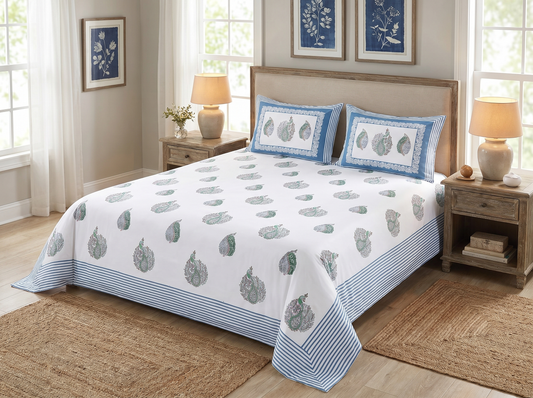 Aryavart - 350 TC Handblock Pure Cotton Bedsheet Set