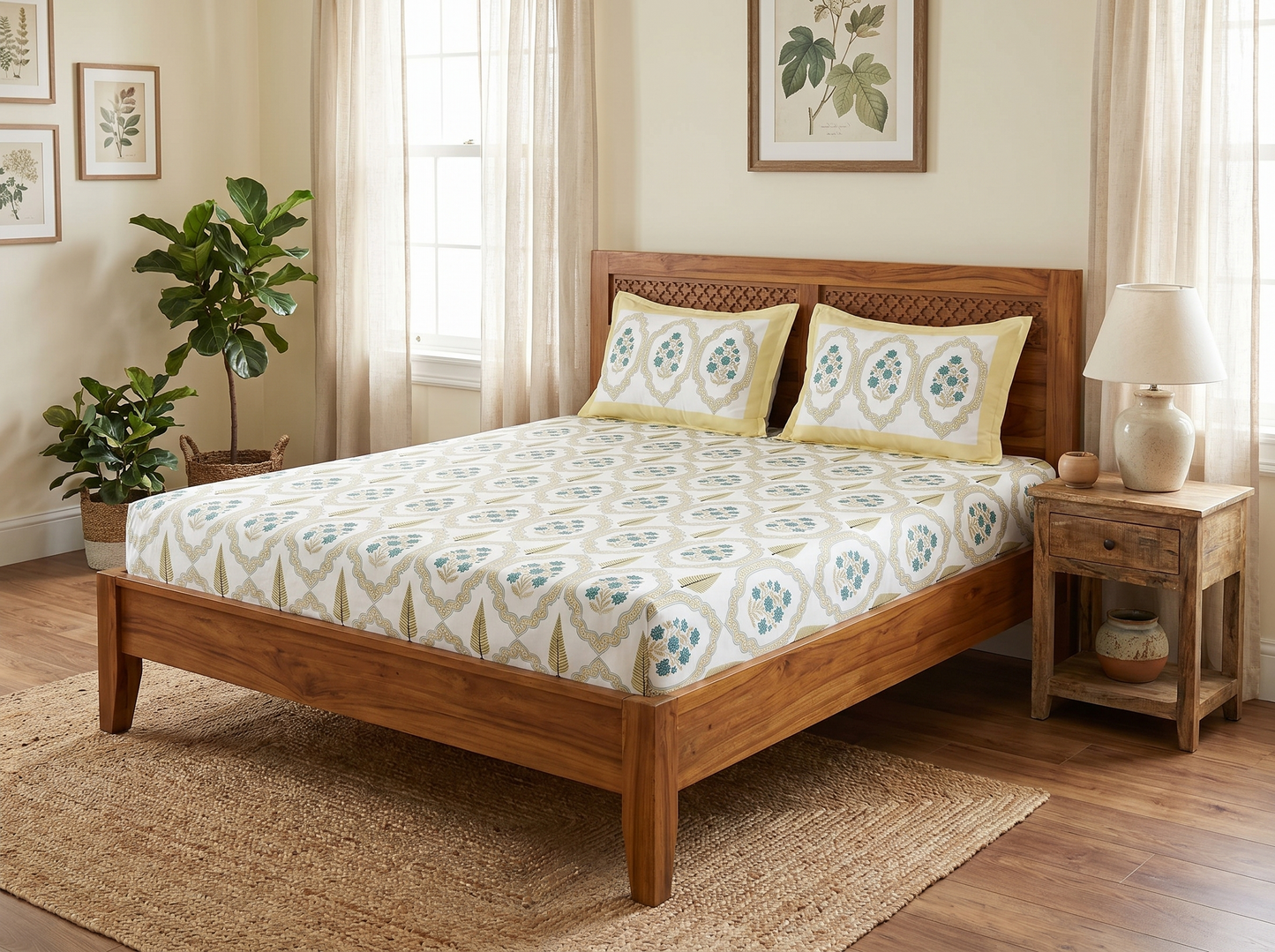 Sanskriti - 350 TC Handblock Pure Cotton Bedsheet Set