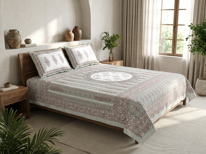 Mehar Motif - 350 TC Handblock Pure Cotton Bedsheet set