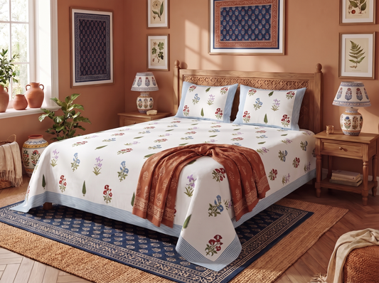 Dhara - 350 TC Handblock Pure Cotton Bedsheet Set