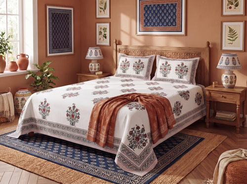 Buti - 350 TC Handblock Pure Cotton Bedsheet Set
