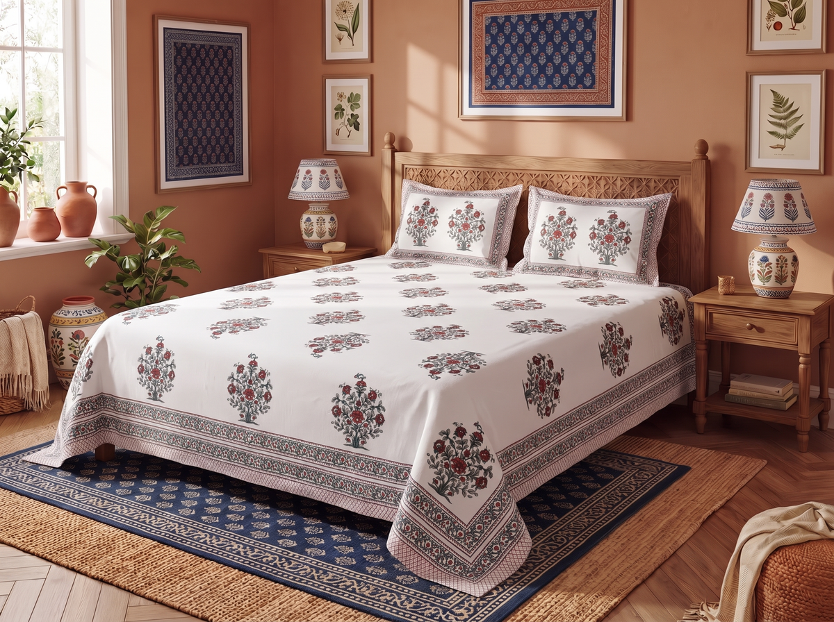 Buti - 350 TC Handblock Pure Cotton Bedsheet Set