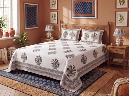 Buti - 350 TC Handblock Pure Cotton Bedsheet Set