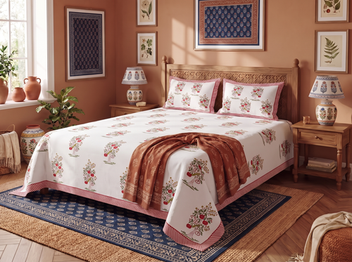 Aabha - 350 TC Handblock Pure Cotton Bedsheet Set