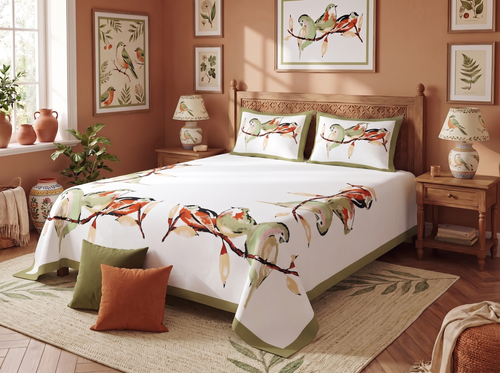 Aangan - 350 TC Handblock Pure Cotton Bedsheet Set