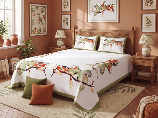 Aangan - 350 TC Handblock Pure Cotton Bedsheet Set