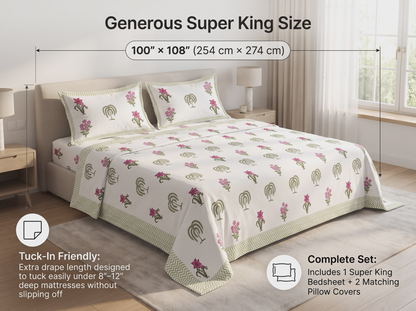 Lakendra - 350 TC Handblock Pure Cotton Bedsheet Set (Copy)