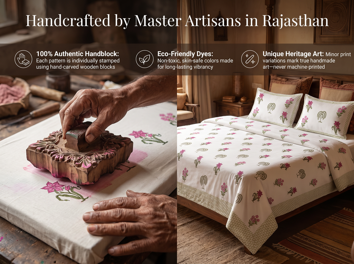 Lakendra - 350 TC Handblock Pure Cotton Bedsheet Set (Copy)