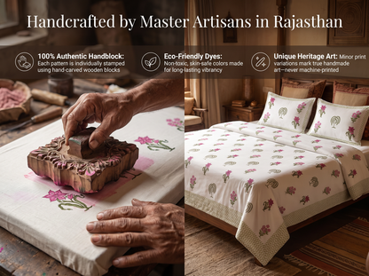 Lakendra - 350 TC Handblock Pure Cotton Bedsheet Set (Copy)