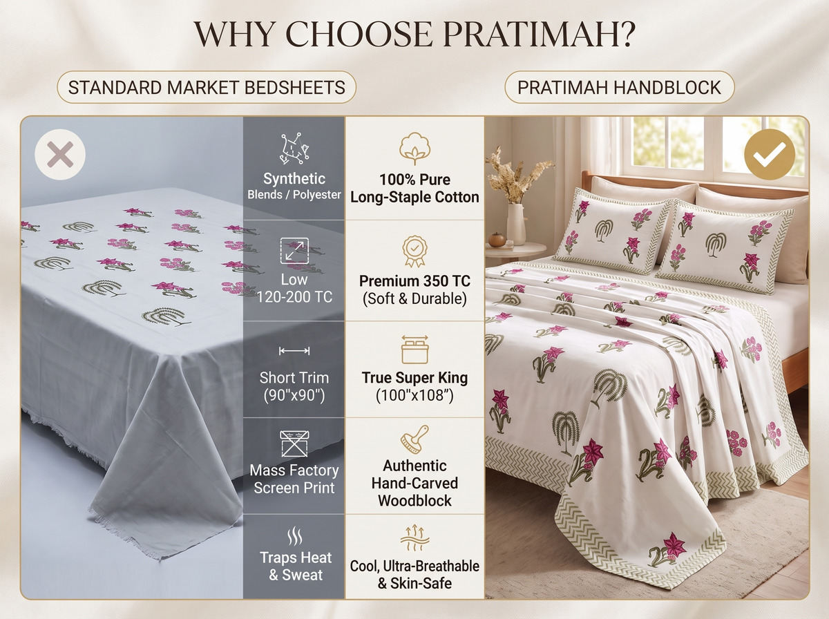 Lakendra - 350 TC Handblock Pure Cotton Bedsheet Set (Copy)