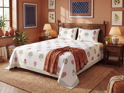 Lakendra - 350 TC Handblock Pure Cotton Bedsheet Set (Copy)